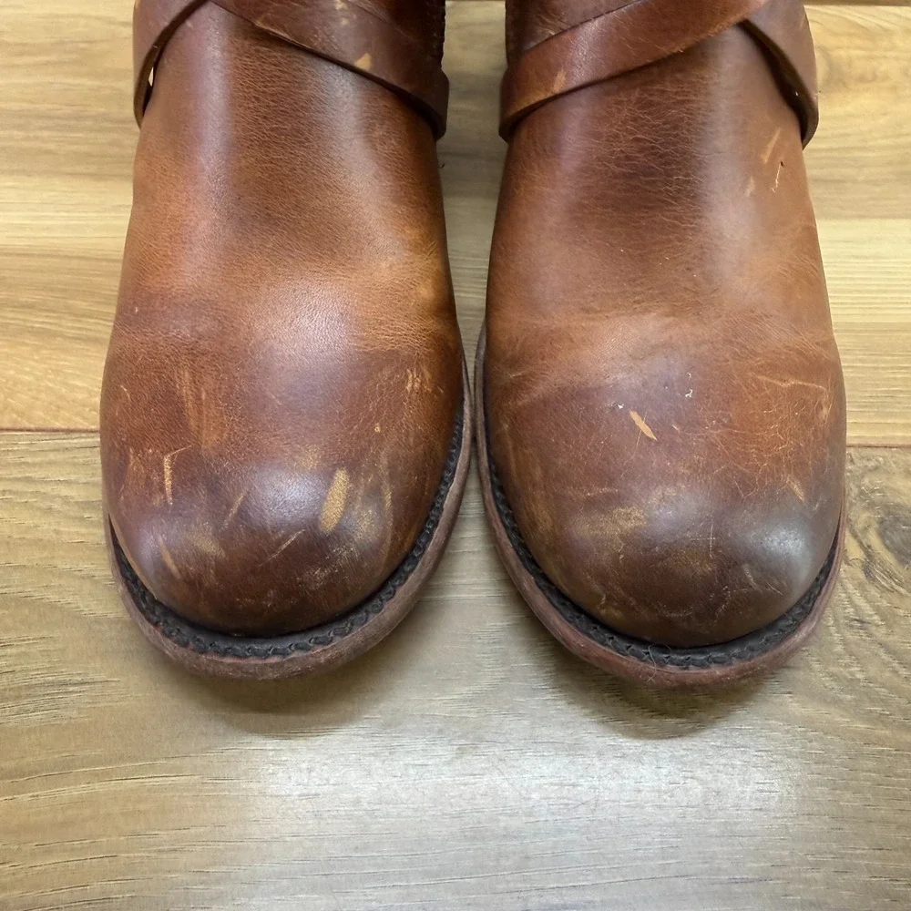 FREEBIRD Baker Mid Boot 9 Cognac Brown Leather Stacked Heel Festival Boho Zip